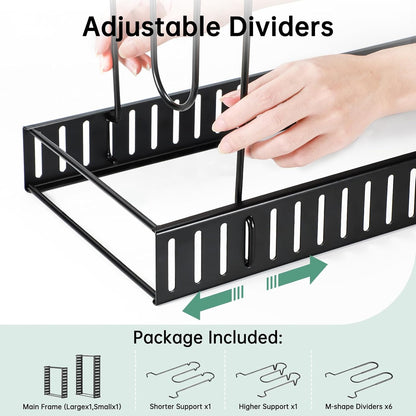 Pots and Pans Organizer Under Cabinet 15.8", 8-Tier Adjustable Black