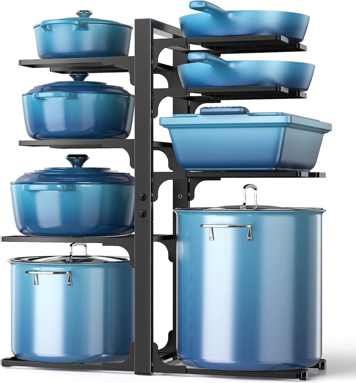 Pots and Pans Organizer Under Cabinet 15.8", 8-Tier Adjustable Black