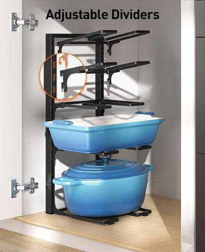 Pots and Pans Organizer Under Cabinet 15.8", 8-Tier Adjustable Black