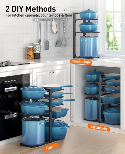 Pots and Pans Organizer Under Cabinet 15.8", 8-Tier Adjustable Black