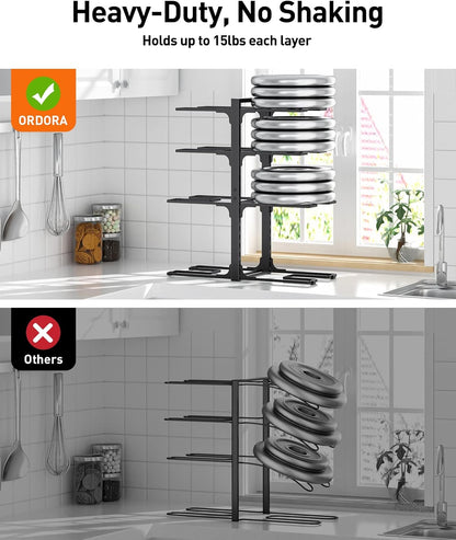 Pots and Pans Organizer Under Cabinet 15.8", 8-Tier Adjustable Black