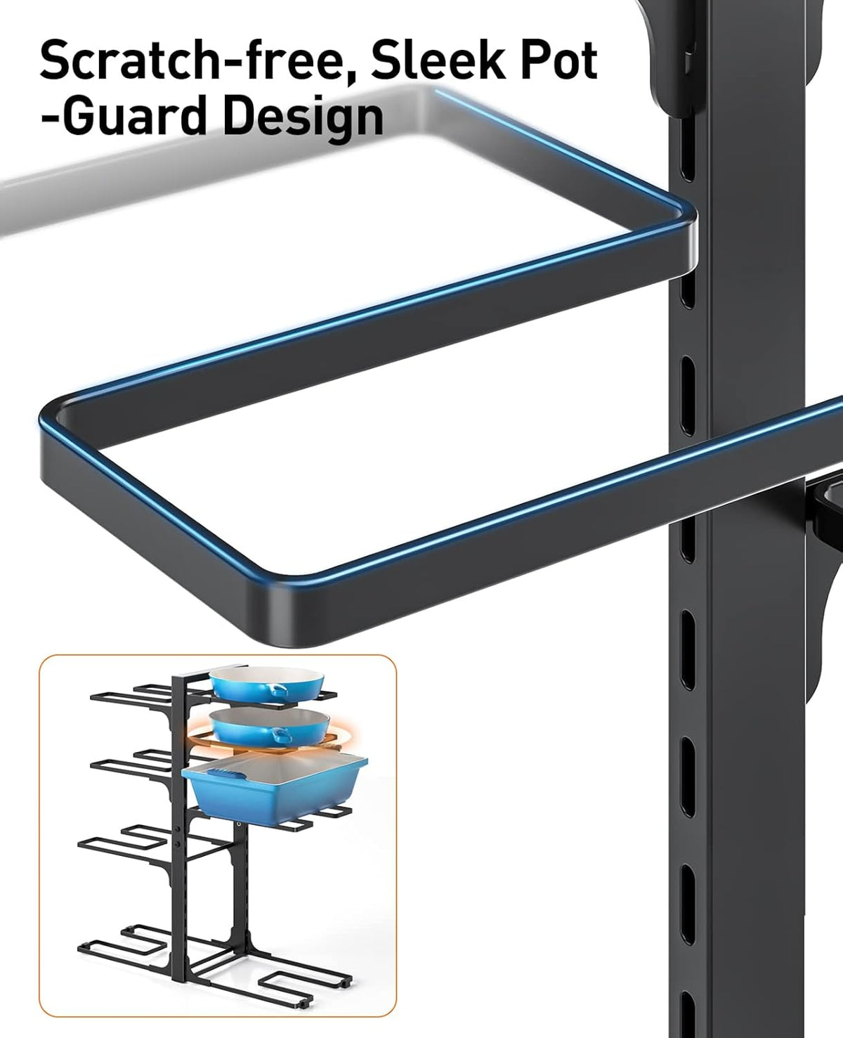 Pots and Pans Organizer Under Cabinet 15.8", 8-Tier Adjustable Black
