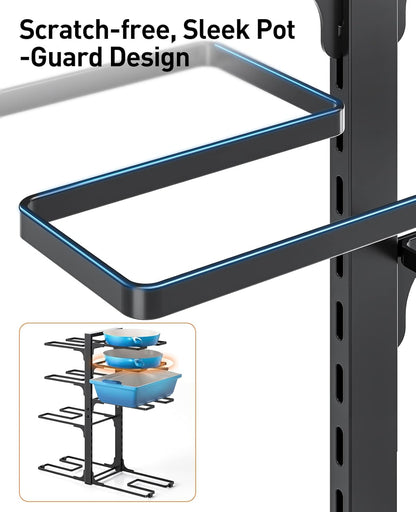 Pots and Pans Organizer Under Cabinet 15.8", 8-Tier Adjustable Black