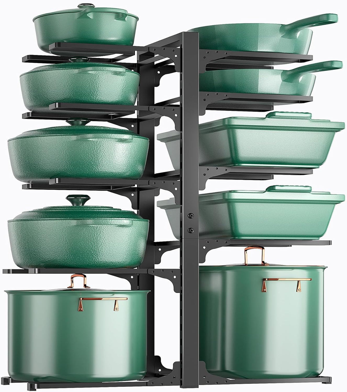 Pots and Pans Organizer Under Cabinet 15.8", 8-Tier Adjustable Black