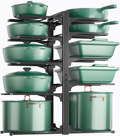 Pots and Pans Organizer Under Cabinet 15.8", 8-Tier Adjustable Black