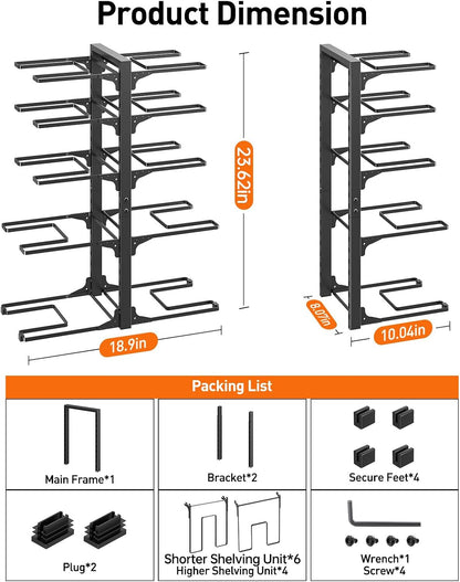 Pots and Pans Organizer Under Cabinet 15.8", 8-Tier Adjustable Black