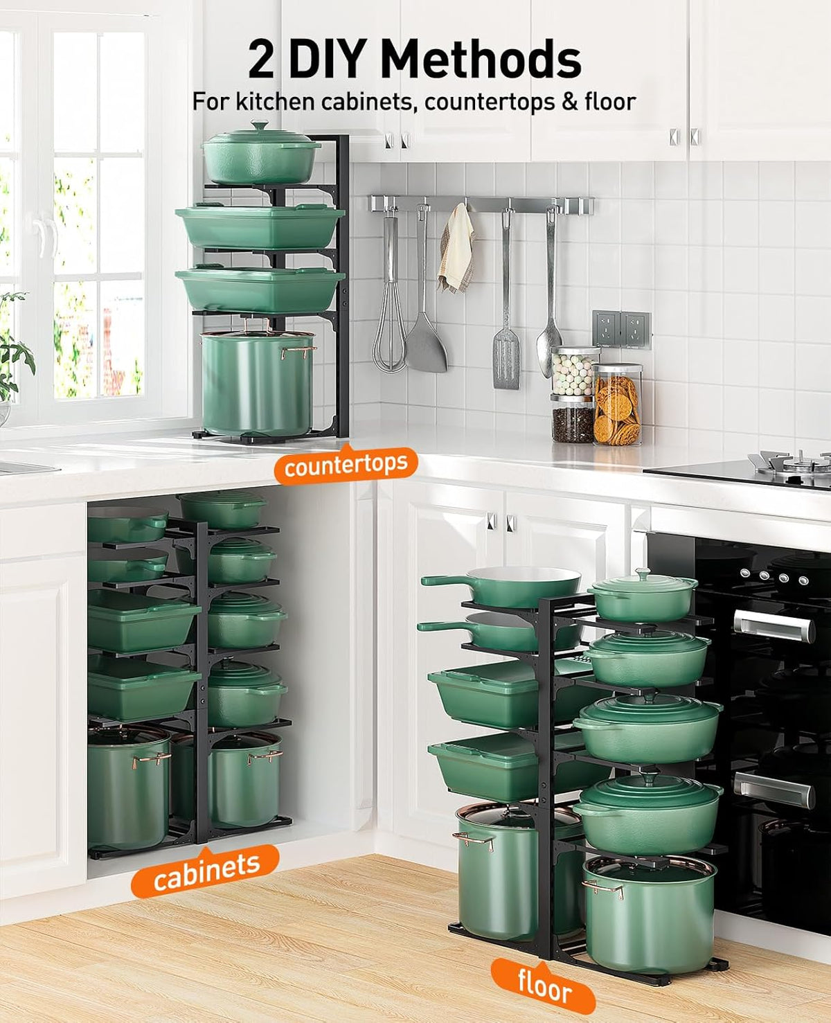 Pots and Pans Organizer Under Cabinet 15.8", 8-Tier Adjustable Black