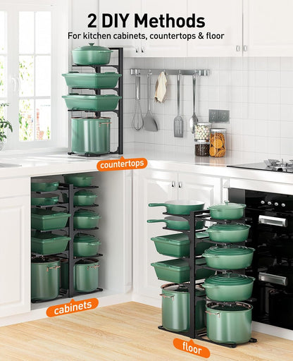 Pots and Pans Organizer Under Cabinet 15.8", 8-Tier Adjustable Black