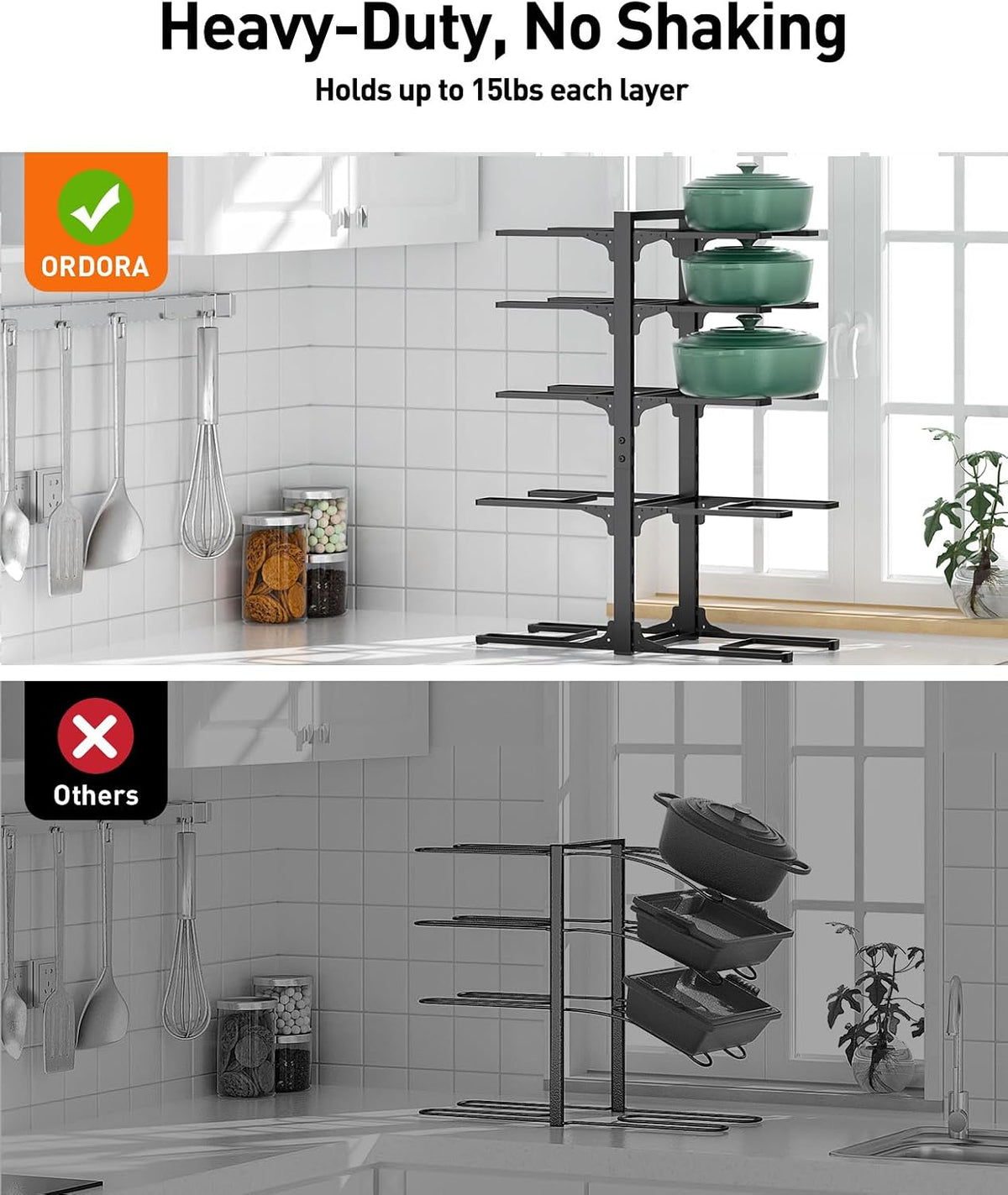 Pots and Pans Organizer Under Cabinet 15.8", 8-Tier Adjustable Black