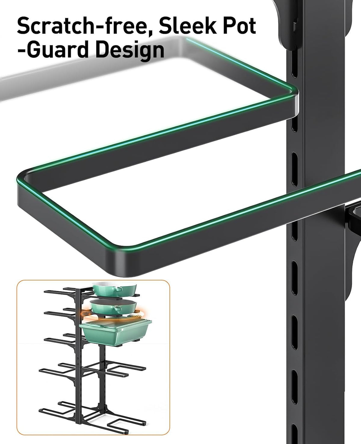 Pots and Pans Organizer Under Cabinet 15.8", 8-Tier Adjustable Black