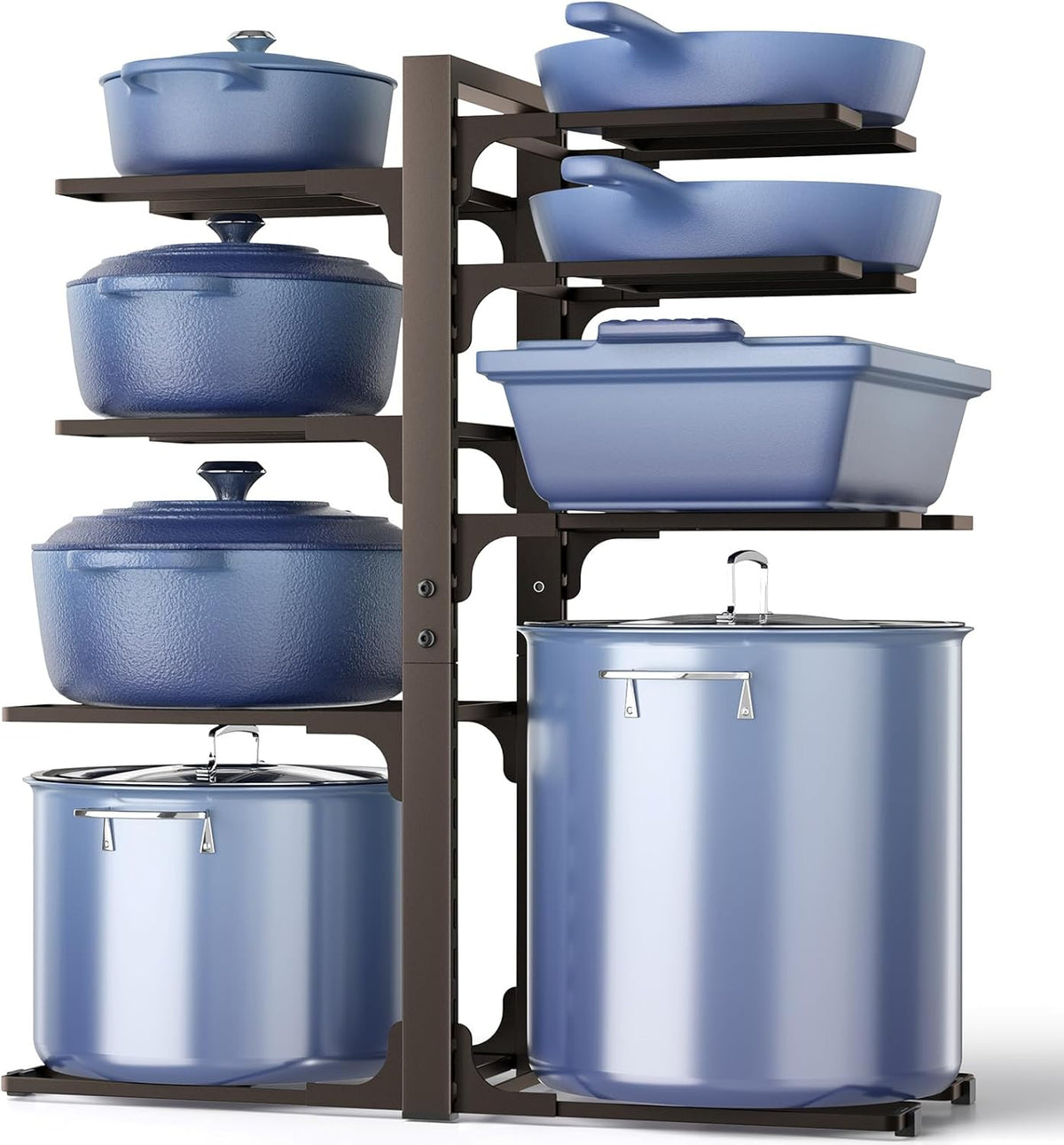 Pots and Pans Organizer Under Cabinet 15.8", 8-Tier Adjustable Black