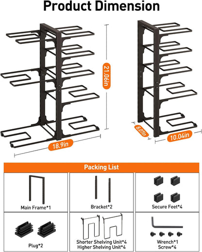 Pots and Pans Organizer Under Cabinet 15.8", 8-Tier Adjustable Black