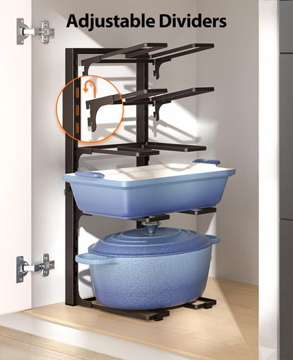 Pots and Pans Organizer Under Cabinet 15.8", 8-Tier Adjustable Black