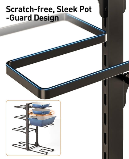Pots and Pans Organizer Under Cabinet 15.8", 8-Tier Adjustable Black