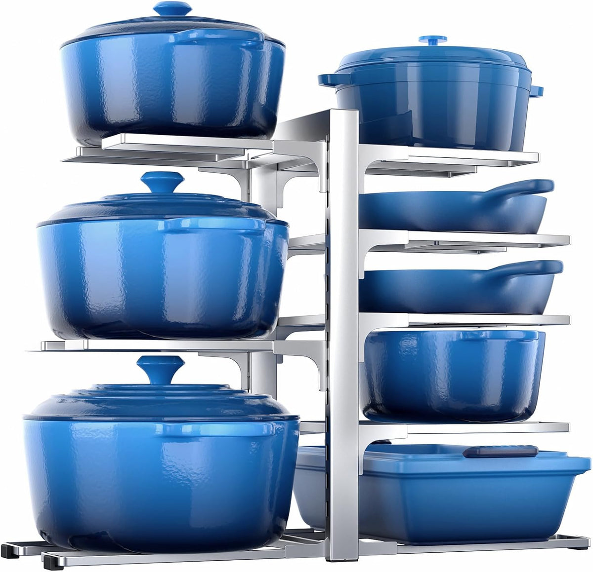 Pots and Pans Organizer Under Cabinet 15.8", 8-Tier Adjustable Black