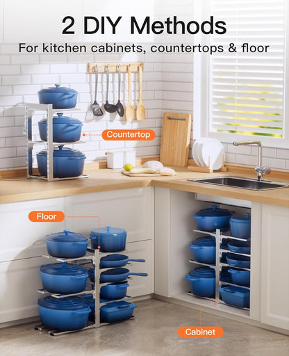 Pots and Pans Organizer Under Cabinet 15.8", 8-Tier Adjustable Black