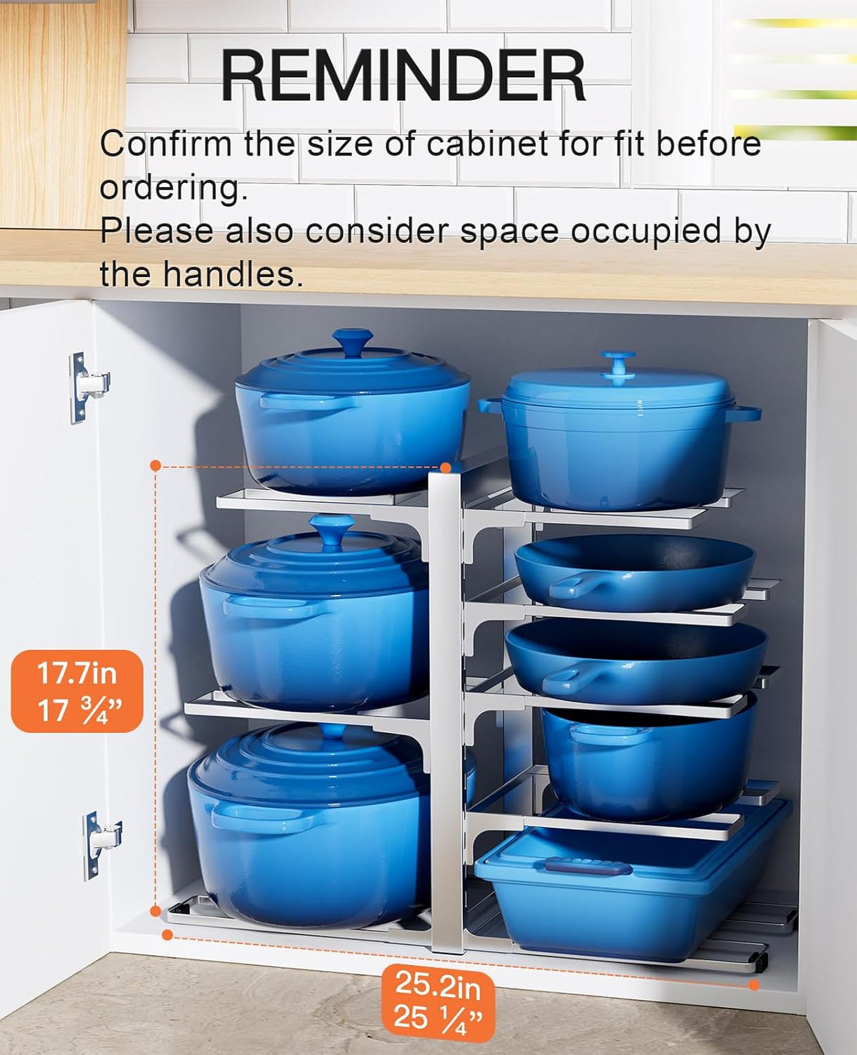 Pots and Pans Organizer Under Cabinet 15.8", 8-Tier Adjustable Black