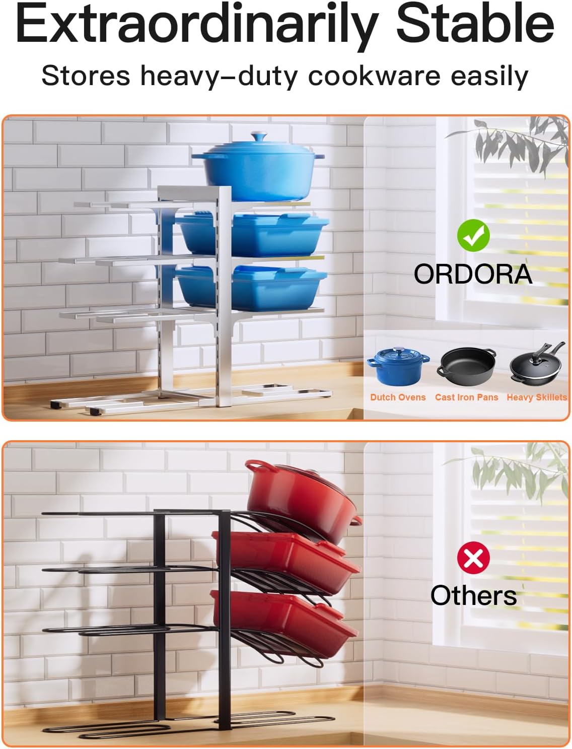 Pots and Pans Organizer Under Cabinet 15.8", 8-Tier Adjustable Black