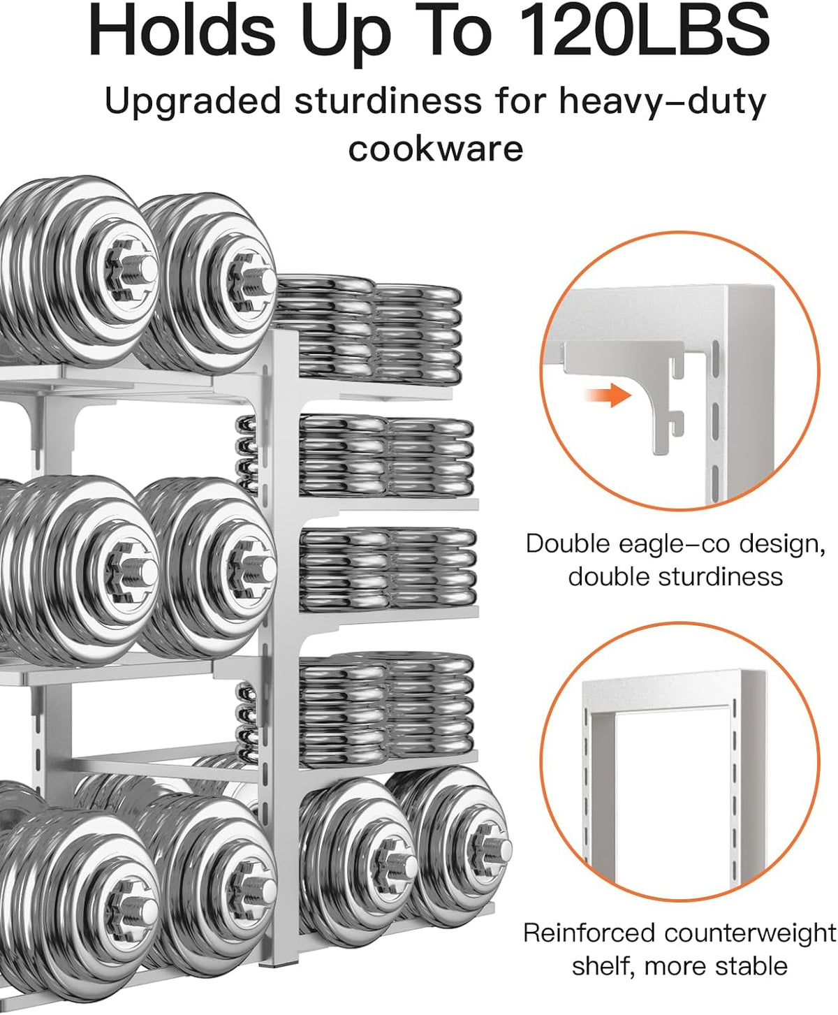 Pots and Pans Organizer Under Cabinet 15.8", 8-Tier Adjustable Black