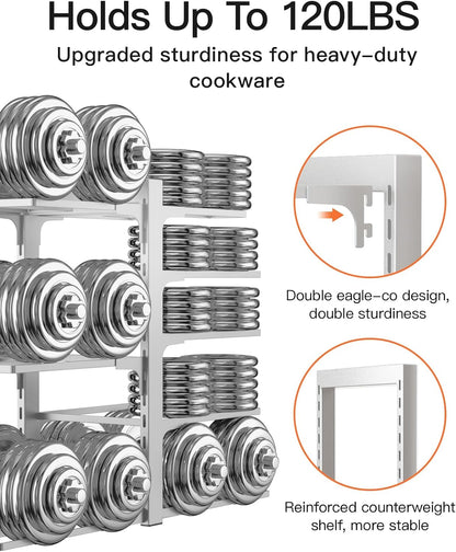 Pots and Pans Organizer Under Cabinet 15.8", 8-Tier Adjustable Black