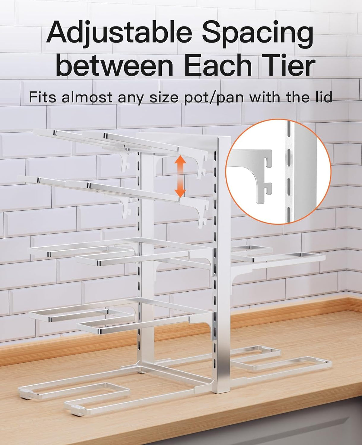 Pots and Pans Organizer Under Cabinet 15.8", 8-Tier Adjustable Black