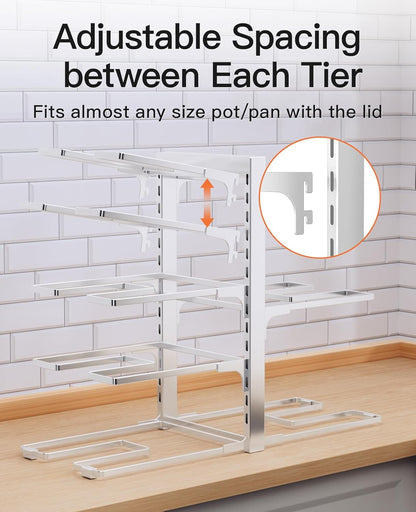 Pots and Pans Organizer Under Cabinet 15.8", 8-Tier Adjustable Black