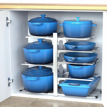 Pots and Pans Organizer Under Cabinet 15.8", 8-Tier Adjustable Black