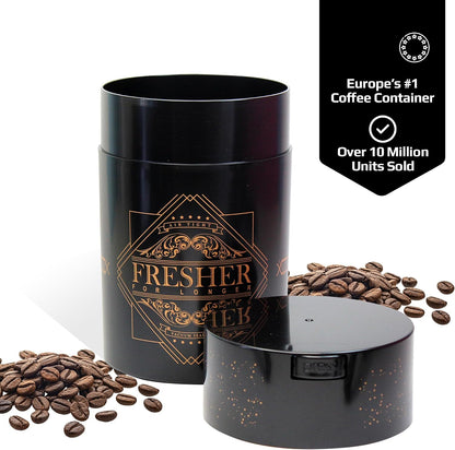 COFFEEVAC 1 LB Airtight Coffee Bean Storage Container, Patented Vacuum Seal, Coffee Grounds Container, 1.85L, Smell Proof, Black Cap and Body