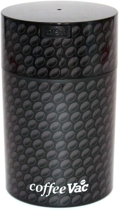 COFFEEVAC 1 LB Airtight Coffee Bean Storage Container, Patented Vacuum Seal, Coffee Grounds Container, 1.85L, Smell Proof, Black Cap and Body