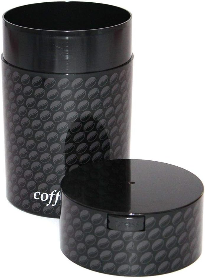 COFFEEVAC 1 LB Airtight Coffee Bean Storage Container, Patented Vacuum Seal, Coffee Grounds Container, 1.85L, Smell Proof, Black Cap and Body
