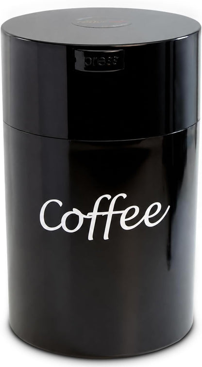 COFFEEVAC 1 LB Airtight Coffee Bean Storage Container, Patented Vacuum Seal, Coffee Grounds Container, 1.85L, Smell Proof, Black Cap and Body