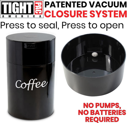 COFFEEVAC 1 LB Airtight Coffee Bean Storage Container, Patented Vacuum Seal, Coffee Grounds Container, 1.85L, Smell Proof, Black Cap and Body