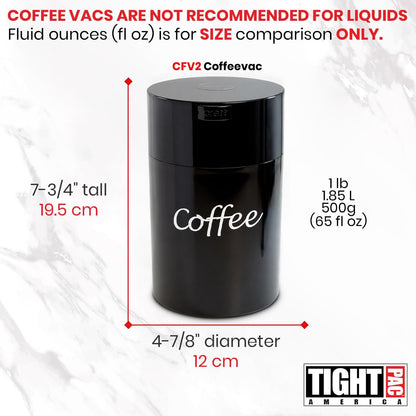 COFFEEVAC 1 LB Airtight Coffee Bean Storage Container, Patented Vacuum Seal, Coffee Grounds Container, 1.85L, Smell Proof, Black Cap and Body