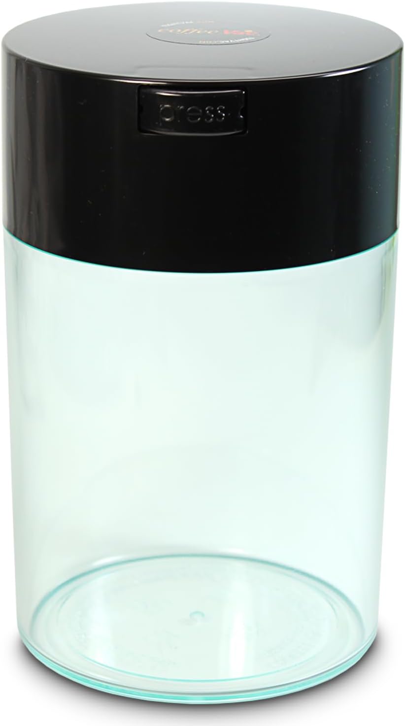 COFFEEVAC 1 LB Airtight Coffee Bean Storage Container, Patented Vacuum Seal, Coffee Grounds Container, 1.85L, Smell Proof, Black Cap and Body