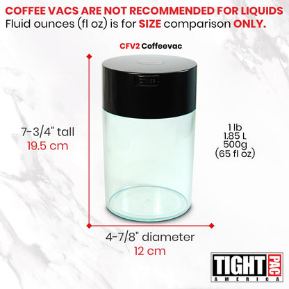 COFFEEVAC 1 LB Airtight Coffee Bean Storage Container, Patented Vacuum Seal, Coffee Grounds Container, 1.85L, Smell Proof, Black Cap and Body