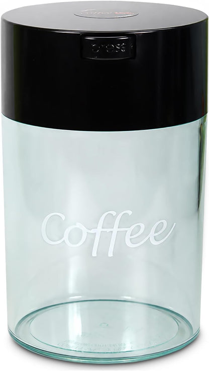 COFFEEVAC 1 LB Airtight Coffee Bean Storage Container, Patented Vacuum Seal, Coffee Grounds Container, 1.85L, Smell Proof, Black Cap and Body