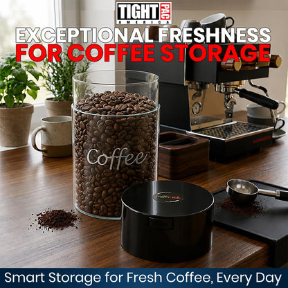 COFFEEVAC 1 LB Airtight Coffee Bean Storage Container, Patented Vacuum Seal, Coffee Grounds Container, 1.85L, Smell Proof, Black Cap and Body