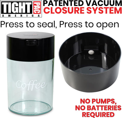 COFFEEVAC 1 LB Airtight Coffee Bean Storage Container, Patented Vacuum Seal, Coffee Grounds Container, 1.85L, Smell Proof, Black Cap and Body