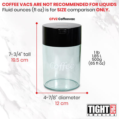 COFFEEVAC 1 LB Airtight Coffee Bean Storage Container, Patented Vacuum Seal, Coffee Grounds Container, 1.85L, Smell Proof, Black Cap and Body