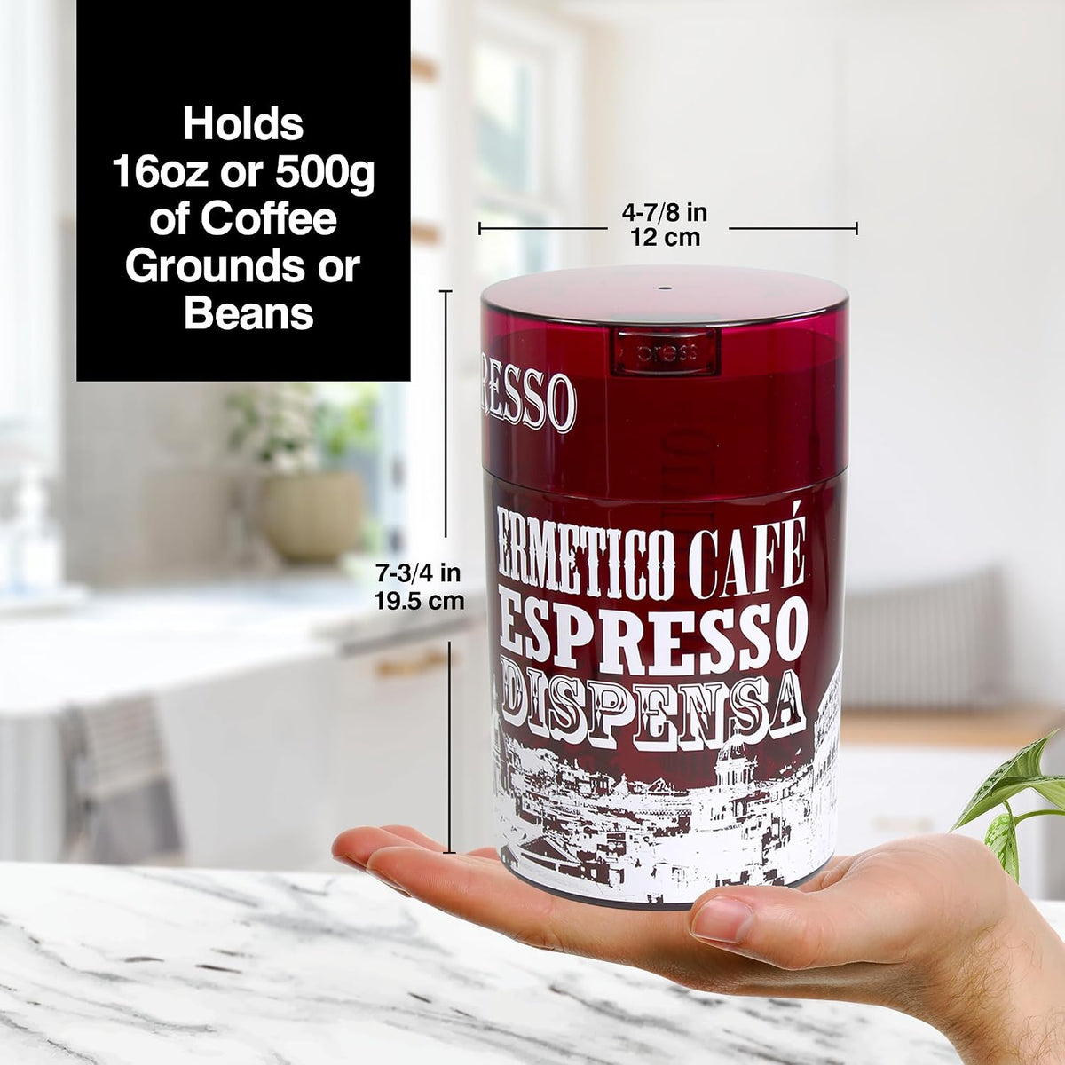 COFFEEVAC 1 LB Airtight Coffee Bean Storage Container, Patented Vacuum Seal, Coffee Grounds Container, 1.85L, Smell Proof, Black Cap and Body