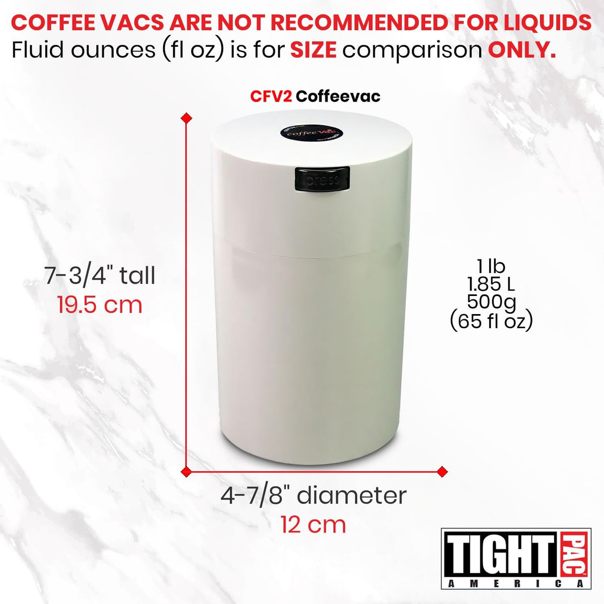 COFFEEVAC 1 LB Airtight Coffee Bean Storage Container, Patented Vacuum Seal, Coffee Grounds Container, 1.85L, Smell Proof, Black Cap and Body