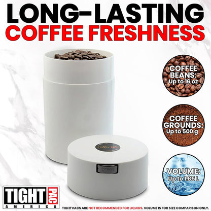 COFFEEVAC 1 LB Airtight Coffee Bean Storage Container, Patented Vacuum Seal, Coffee Grounds Container, 1.85L, Smell Proof, Black Cap and Body