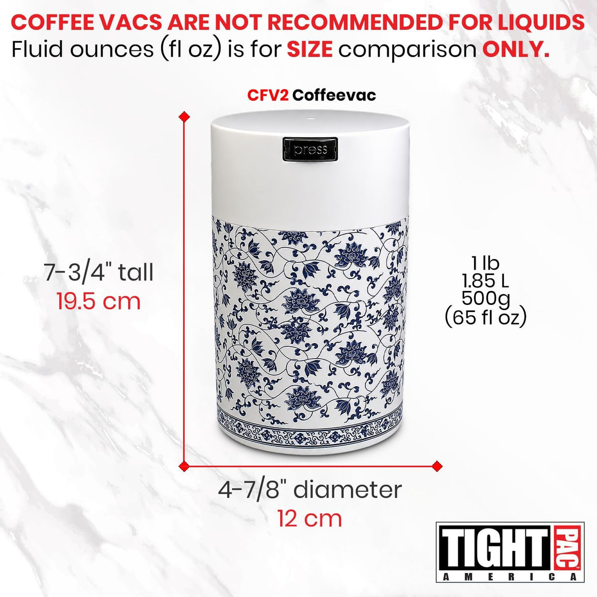 COFFEEVAC 1 LB Airtight Coffee Bean Storage Container, Patented Vacuum Seal, Coffee Grounds Container, 1.85L, Smell Proof, Black Cap and Body