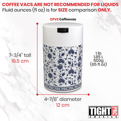 COFFEEVAC 1 LB Airtight Coffee Bean Storage Container, Patented Vacuum Seal, Coffee Grounds Container, 1.85L, Smell Proof, Black Cap and Body