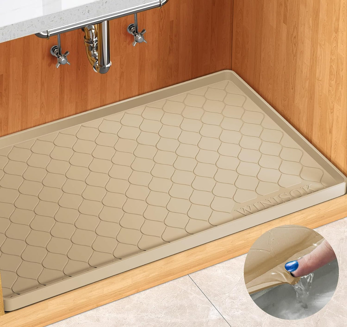 Waterproof Under Sink Mat 34" x 22", Silicone Mat, Dark Gray | Raised Edge Traps Spills & Leaks, Shelf Liner, Cabinet Protector, for Kitchen, Bathroom, Boots, Pets, Home Essentials