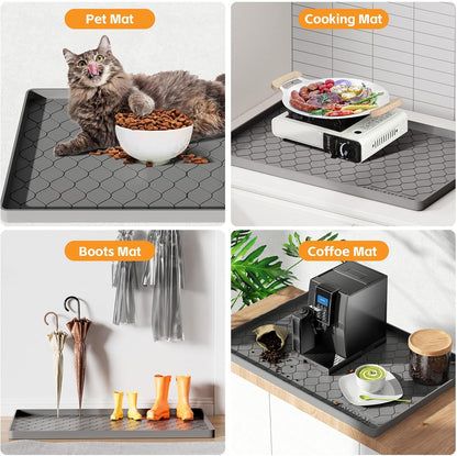 Waterproof Under Sink Mat 34" x 22", Silicone Mat, Dark Gray | Raised Edge Traps Spills & Leaks, Shelf Liner, Cabinet Protector, for Kitchen, Bathroom, Boots, Pets, Home Essentials