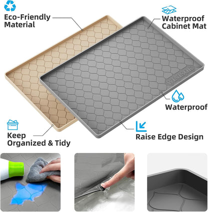 Waterproof Under Sink Mat 34" x 22", Silicone Mat, Dark Gray | Raised Edge Traps Spills & Leaks, Shelf Liner, Cabinet Protector, for Kitchen, Bathroom, Boots, Pets, Home Essentials