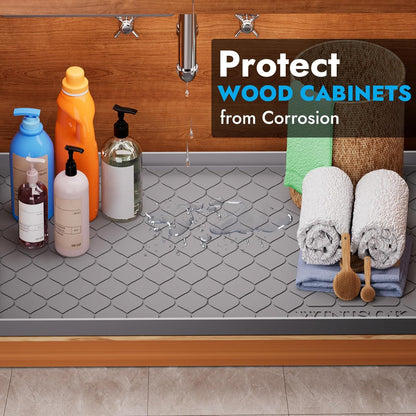 Waterproof Under Sink Mat 34" x 22", Silicone Mat, Dark Gray | Raised Edge Traps Spills & Leaks, Shelf Liner, Cabinet Protector, for Kitchen, Bathroom, Boots, Pets, Home Essentials