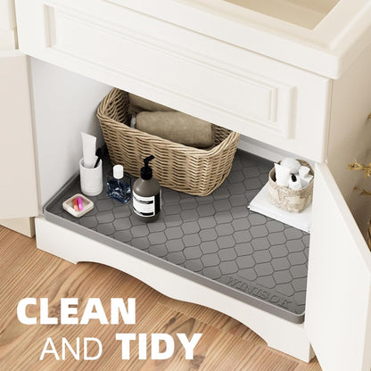 Waterproof Under Sink Mat 34" x 22", Silicone Mat, Dark Gray | Raised Edge Traps Spills & Leaks, Shelf Liner, Cabinet Protector, for Kitchen, Bathroom, Boots, Pets, Home Essentials