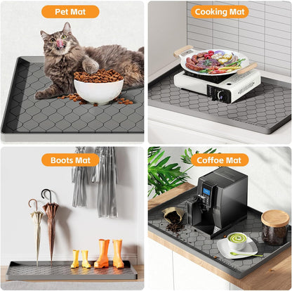 Waterproof Under Sink Mat 34" x 22", Silicone Mat, Dark Gray | Raised Edge Traps Spills & Leaks, Shelf Liner, Cabinet Protector, for Kitchen, Bathroom, Boots, Pets, Home Essentials